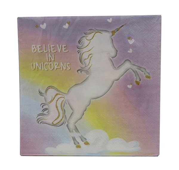 RAINBOW UNICORN TWO PLY PAPER NAPKINS 33X33CM 20CT