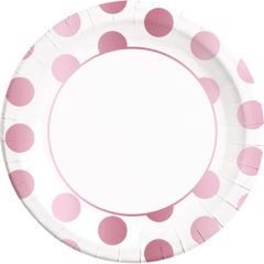 CLASSIC ROSE GOLD DOTS PAPER PLATES LARGE 23CM 8CT