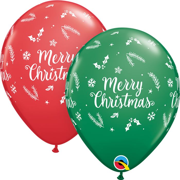 11 INCH LATEX RND GREEN&RED XMAS EVERGREEN 50CTP
