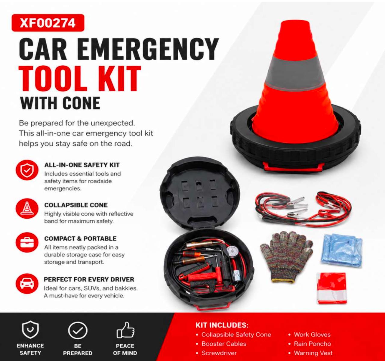 Car Emergency Tool Kit With Cone