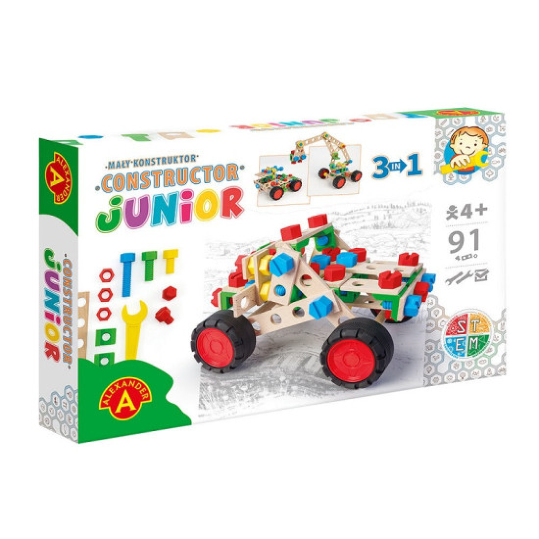 Constructor Junior 3-in-1 Off Road Vehicle Wooden Construction Building Kit