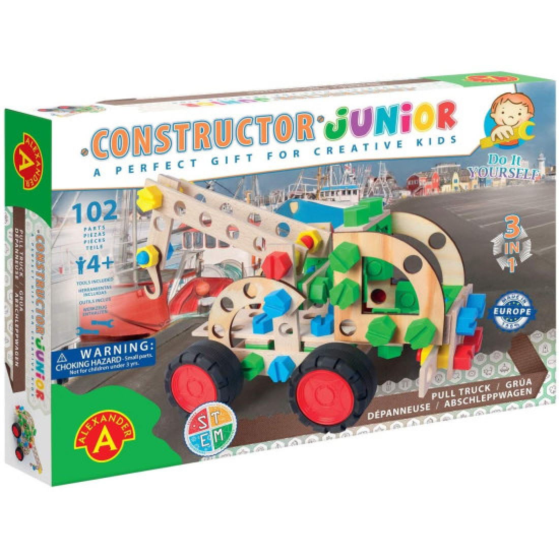 Constructor Junior 3-in-1 Pull Truck Wooden Construction Building Kit