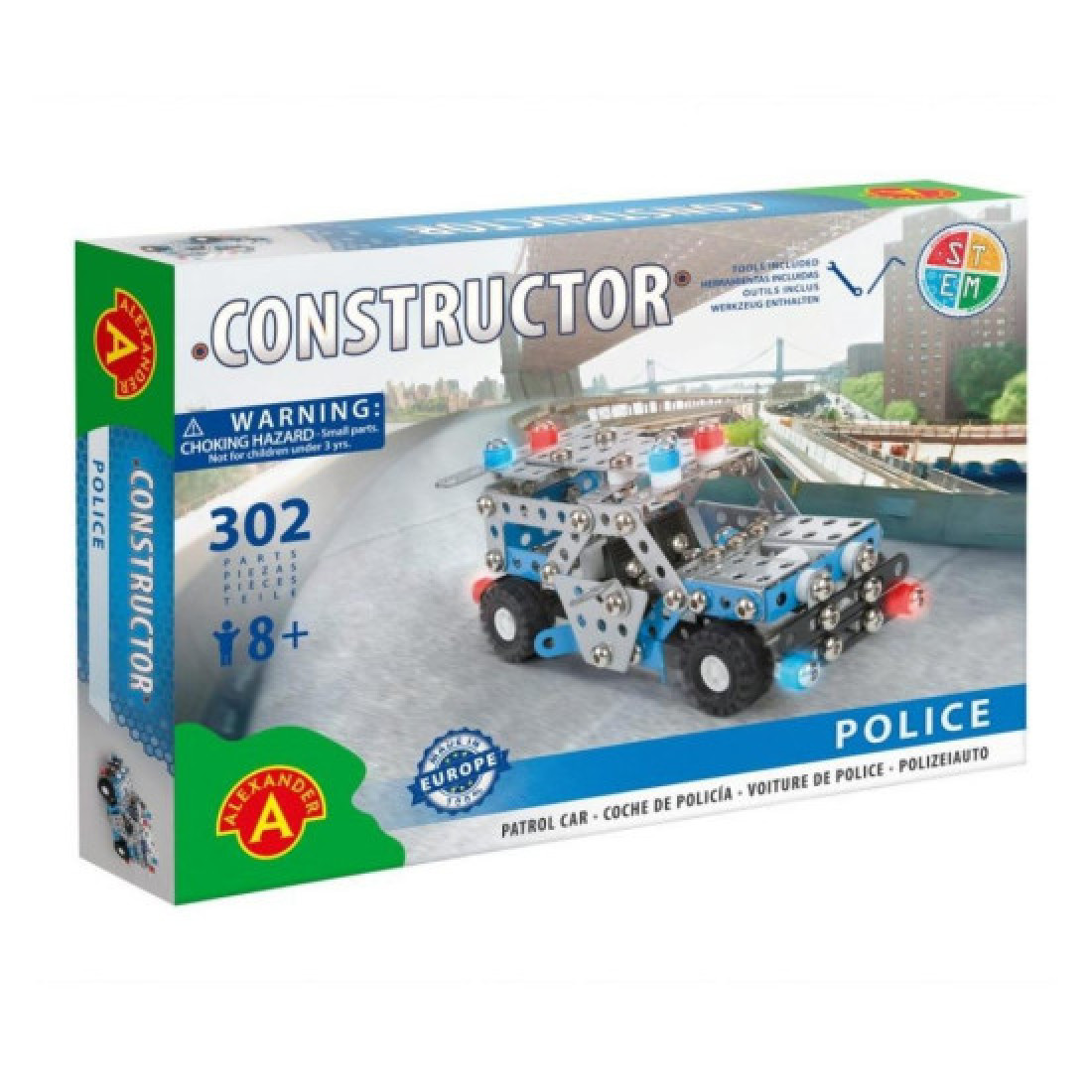 Constructor Police Patrol Car Metal Construction Building Kit – 302 Pieces