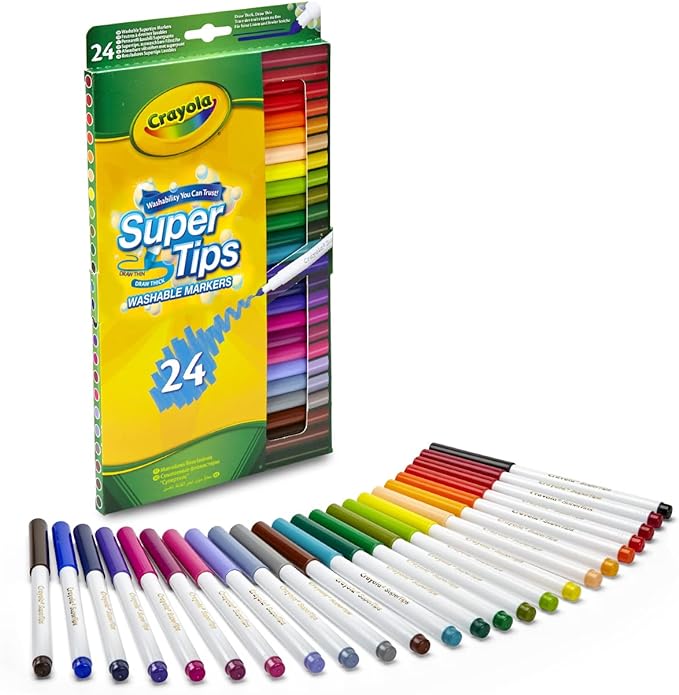 Crayola 24 Super Tips Washable Markers – 24 Colour Fine Line Marker Set
