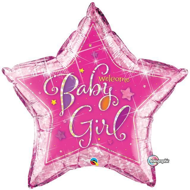 36 INCH FOIL HOLOGRAPH WELCOME BABY GIRL STARS1CTP