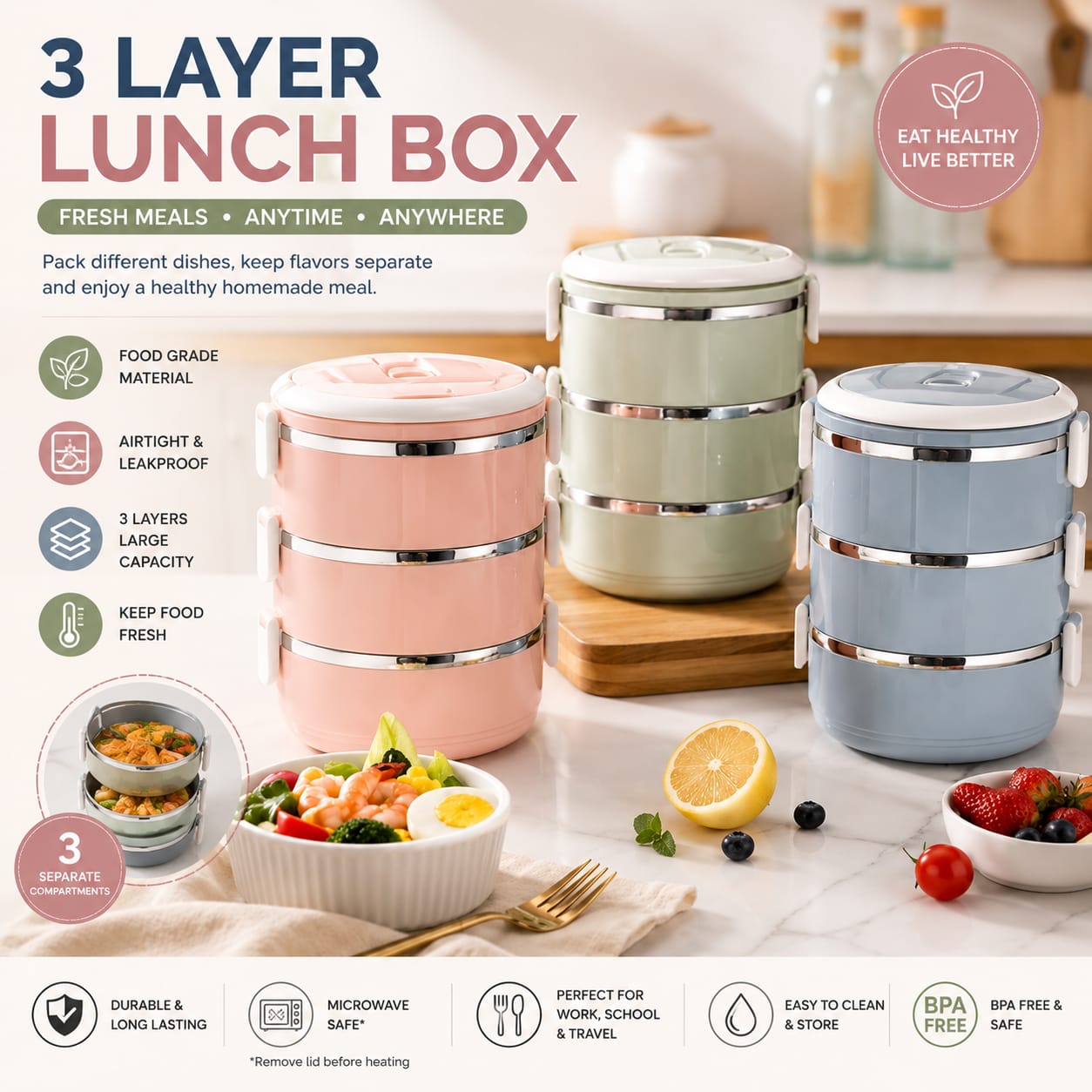 3 Layer Lunch Box