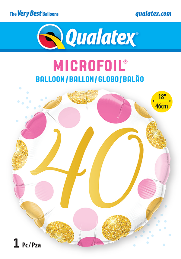 18 INCH FOIL AGE 40 PINK & GOLD DOTS 1 CTP