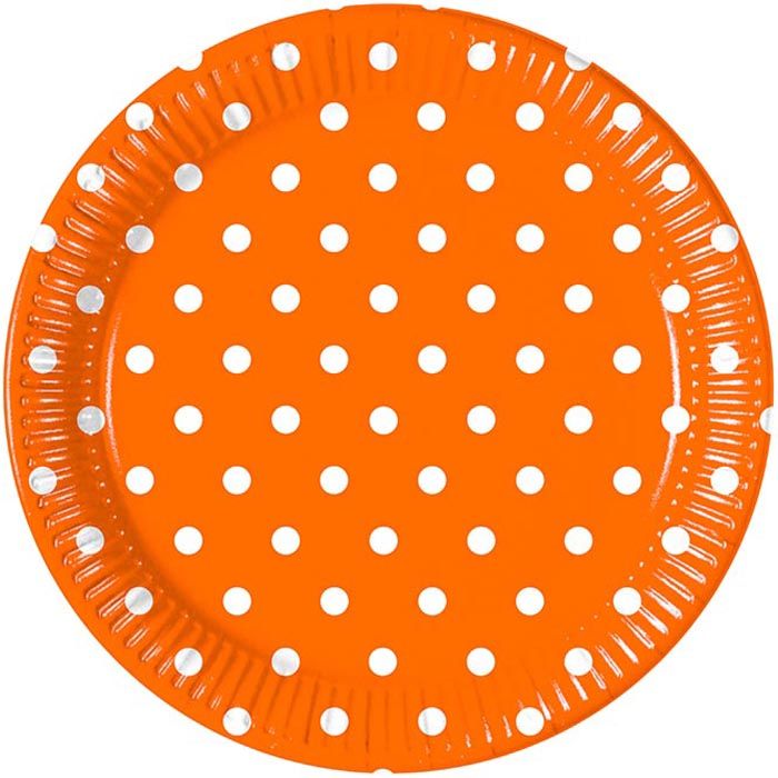 ORANGE DOTS PAPER PLATES LARGE 23CM 8CT