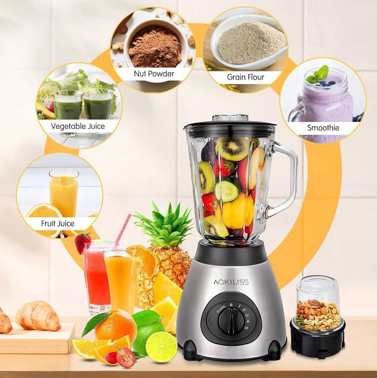 Ackiliss Glass Blender With Coffee Grinder