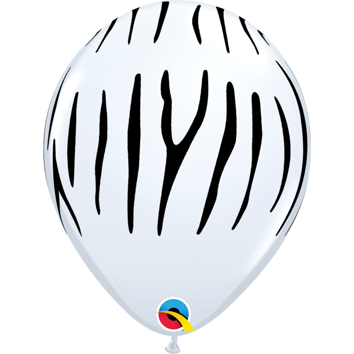 11 INCH LATEX RND WHITE ZEBRA STRIPES 50CTP