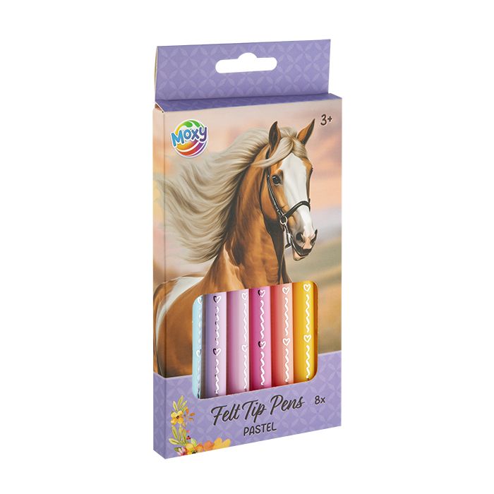 Moxy Horse themed 8 Felt Tip Pens Pastel