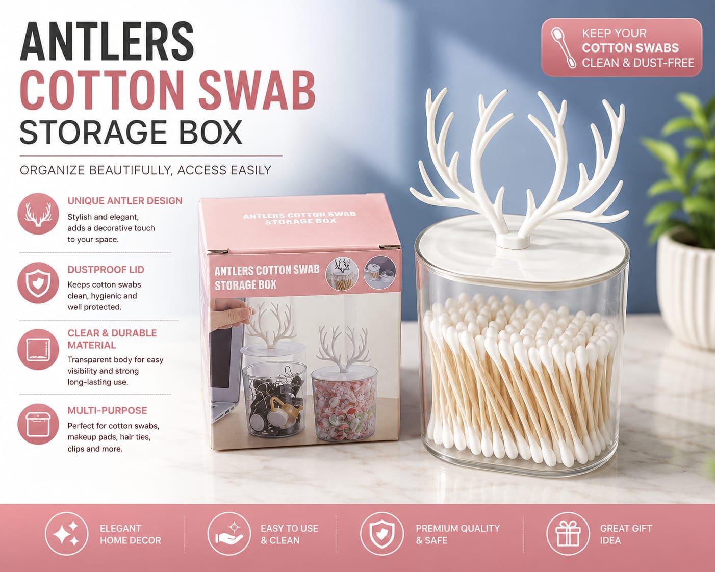 Antlers Cotton Swab Storage Box