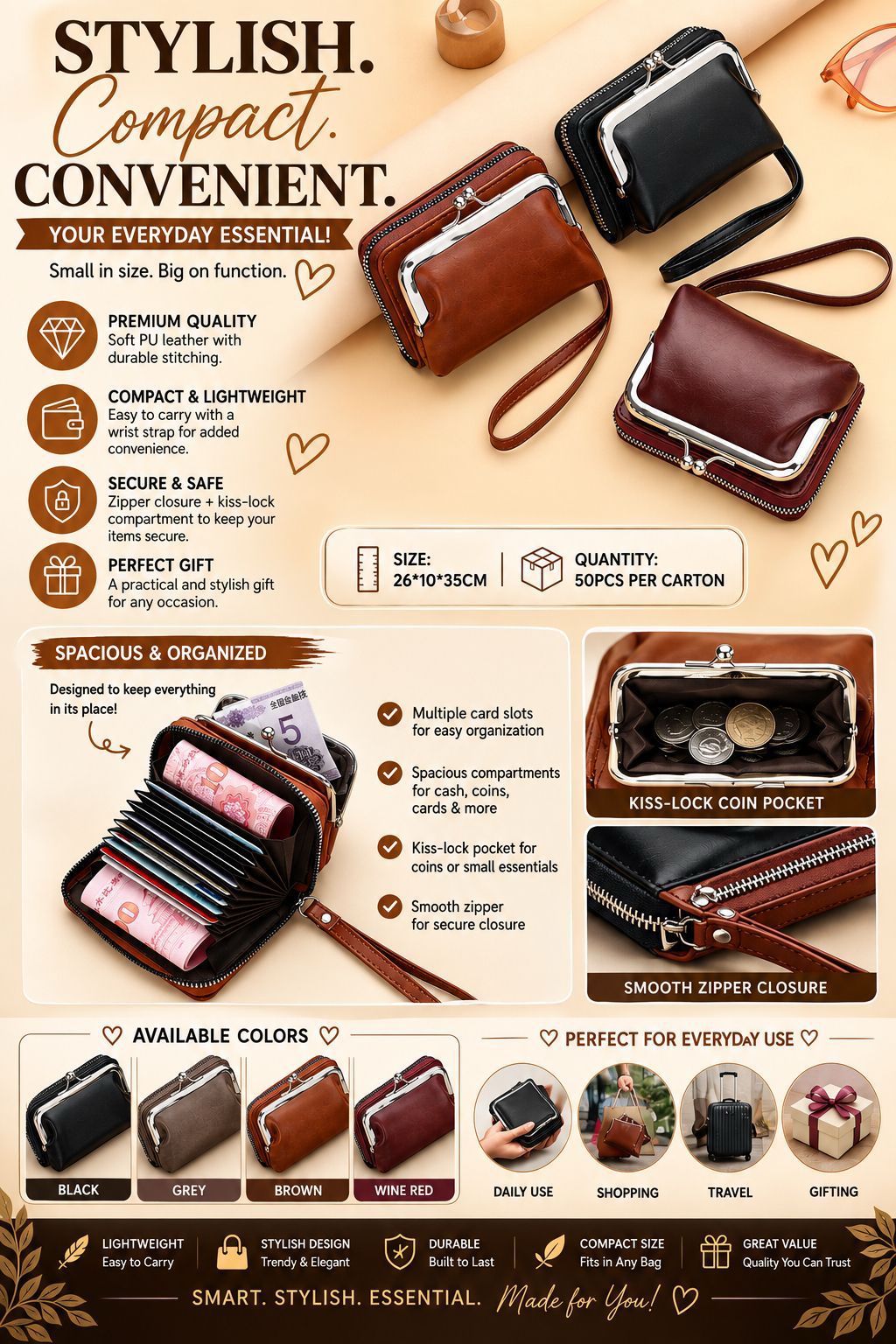 Compact Ladies’ Wristlet Wallet