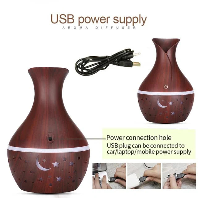Wooden Vase Humidifier - Star Patterned - 300ml