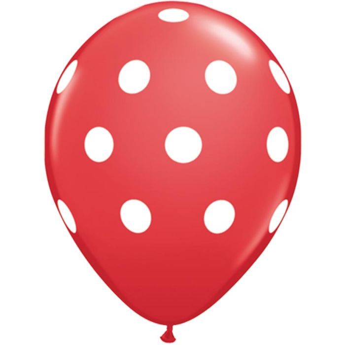 11 INCH LATEX RND RED PRT BIG POLKA DOTS WHT 50CTP