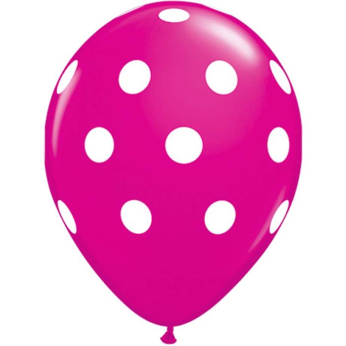 11 INCH LATEX RND WLDBERRY PR BG POLKADT WHT 50CTP