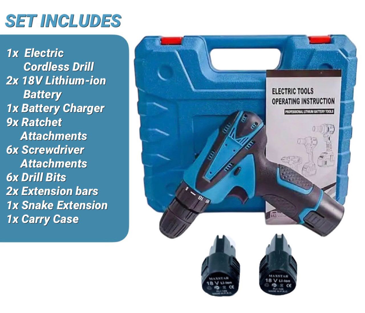 Double-Battery Cordless Drill Set Rechargeable