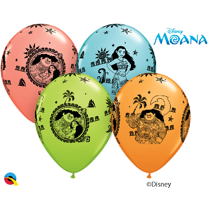11 INCH LATEX RND MOANA & MAUI SPECIAL AST 25CTP