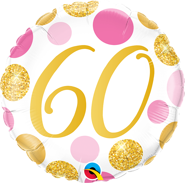 18 INCH FOIL AGE 60 PINK & GOLD DOTS 1 CTP