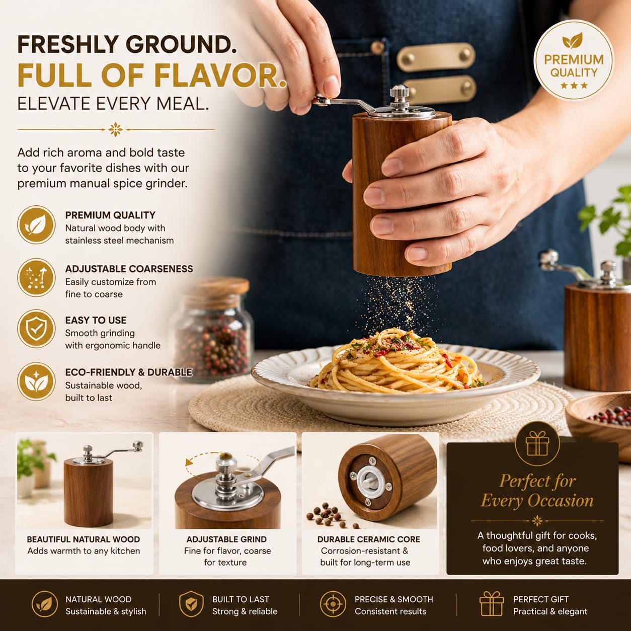 Manual Wooden Pepper Grinder