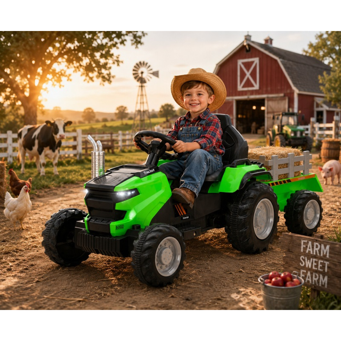 HSD 6603 12V Kids Electric Ride On Tractor with Trailer