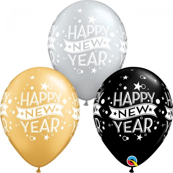 11 INCH LATEX AST NEW YEAR CONFETTI DOTS 50CTP