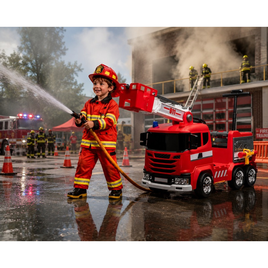 Kids Electric Rescue Ride-On Fire Truck 12V Battery Powered Ride-On Car