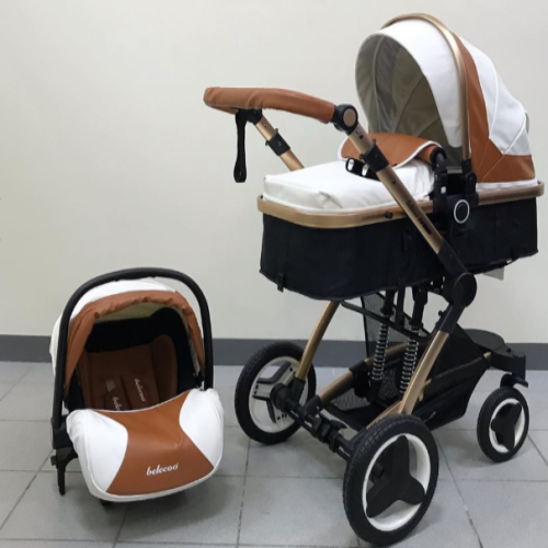 PU Leather Baby Stroller Pram 3 in 1 Baby 2 In 1 Luxury Car Seat Baby Safe Folding