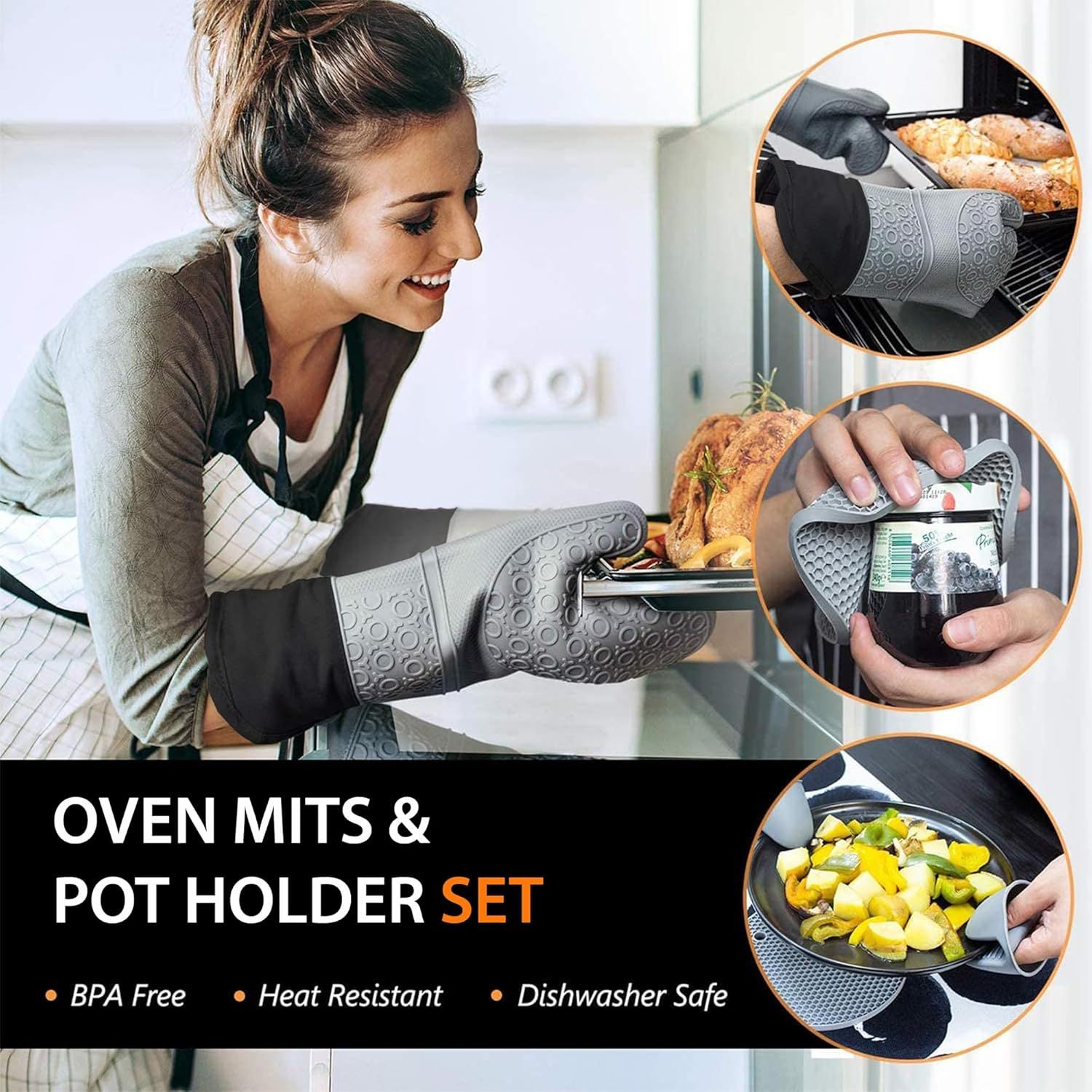 Heat Resistant Silicone Oven Gloves Mitts 7PCs Set