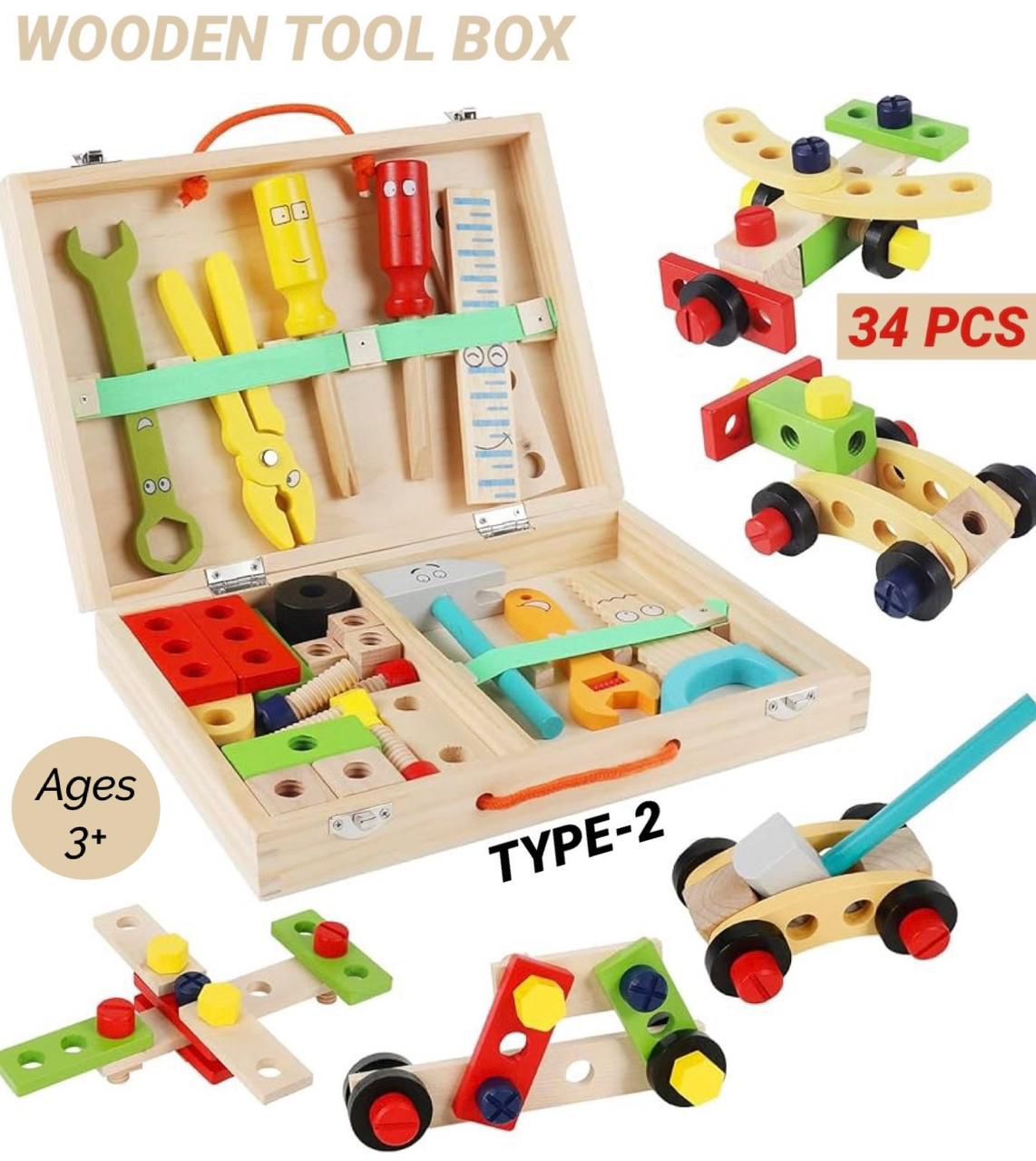 Kiddies Wooden Toolbox 34pc