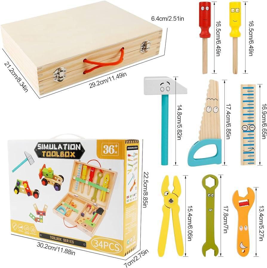 Kiddies Wooden Toolbox 34pc