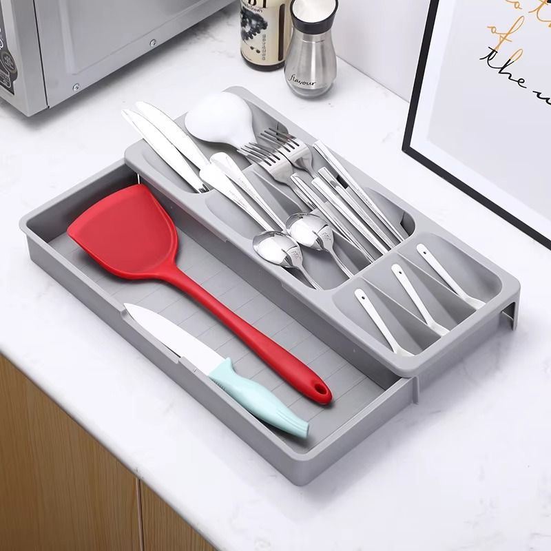 Kitchen Cutlery Expandable Plastic Organizer Drawer Tray
