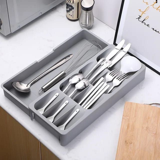 Kitchen Cutlery Expandable Plastic Organizer Drawer Tray