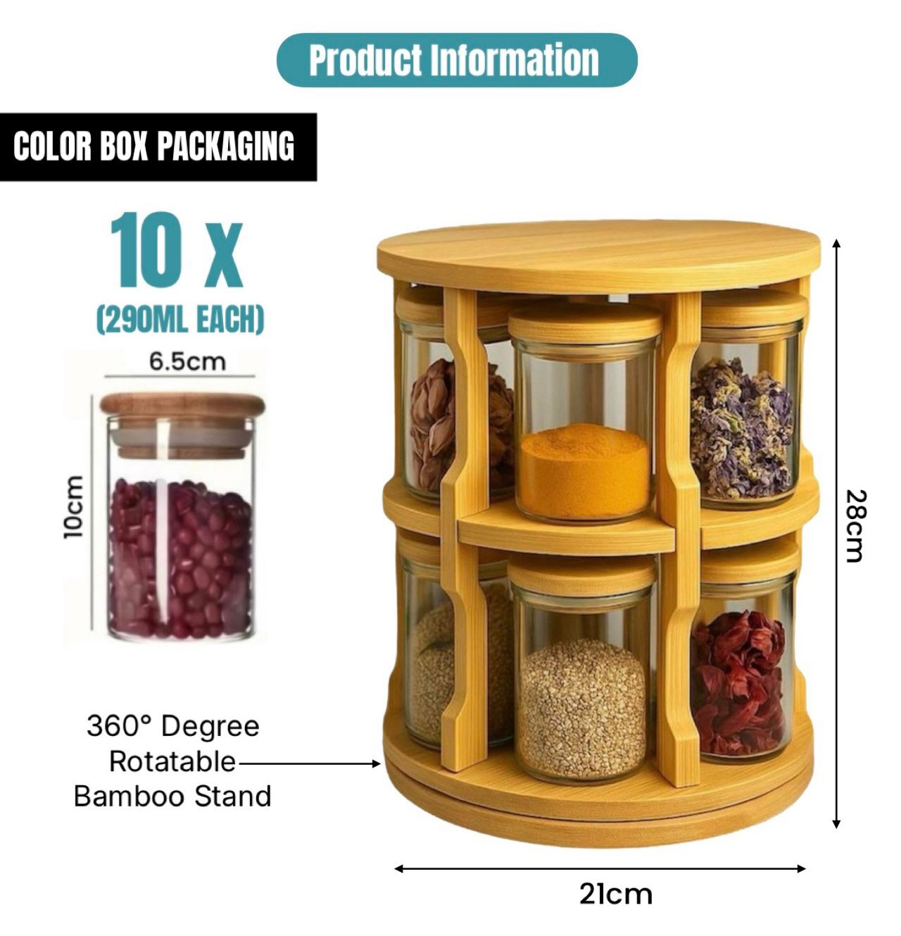 Spice Jar Set With Rotatable Stand
