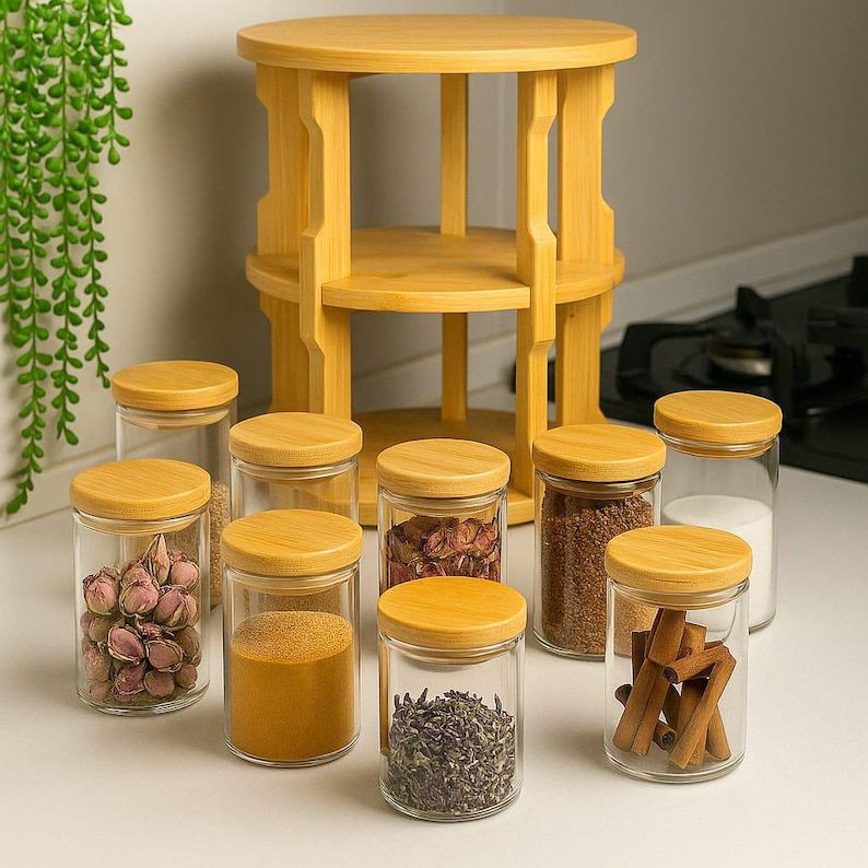 Spice Jar Set With Rotatable Stand