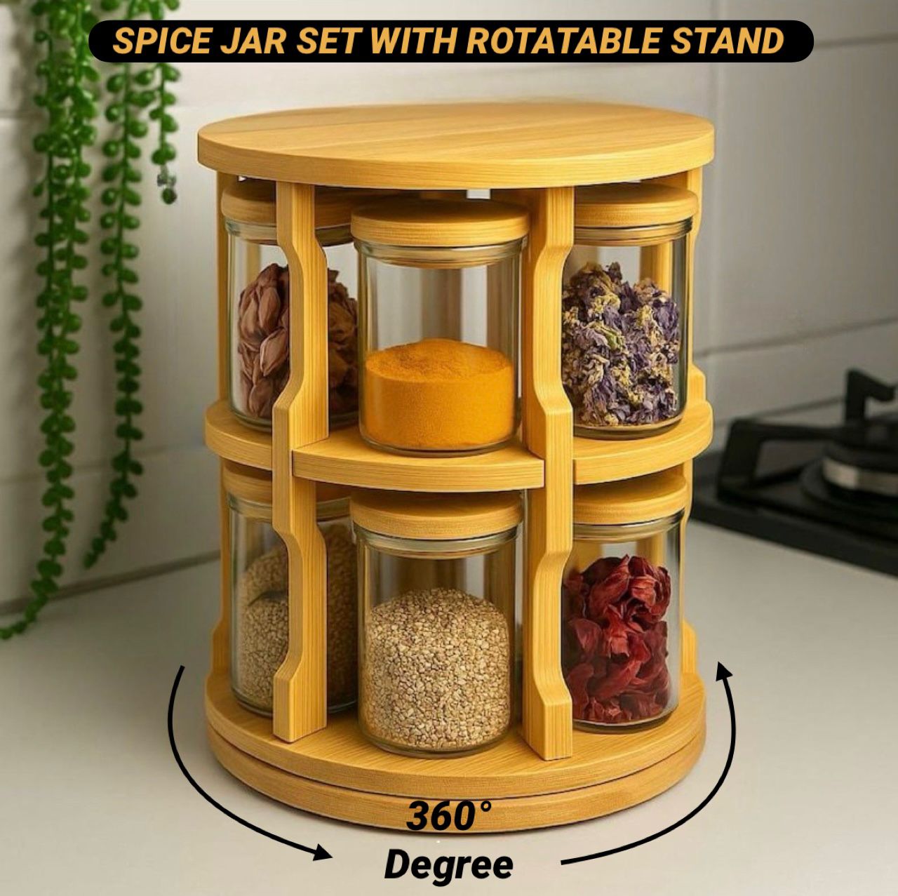 Spice Jar Set With Rotatable Stand