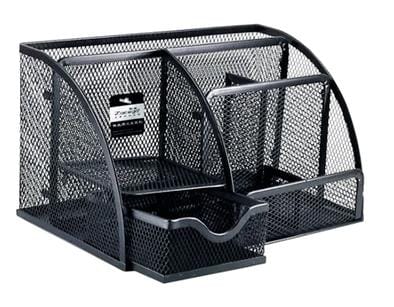 5 Compartments Pencil Mesh Metal Holder Desk Storage Organizer