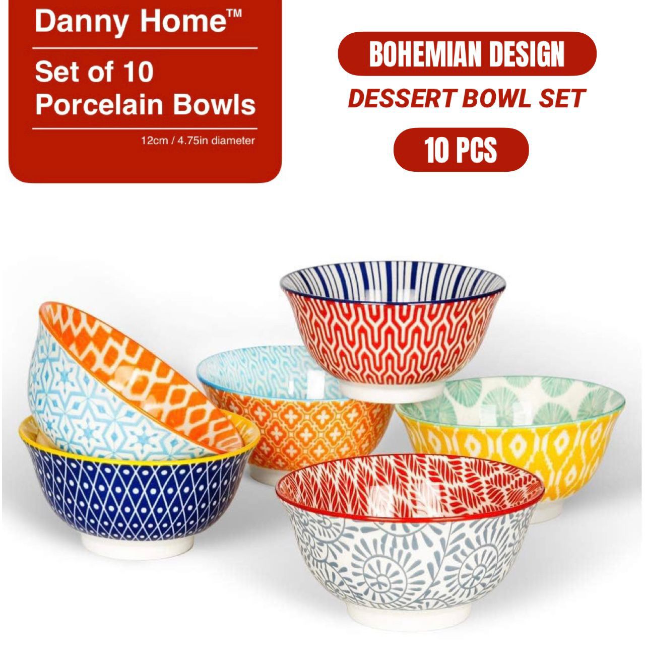 Bohemian Design Dessert Bowl Set 10pcs