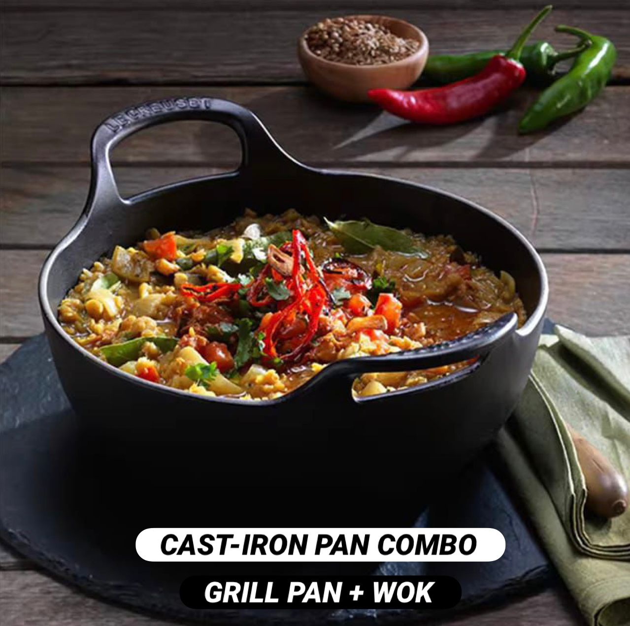 Cast Iron Pan Combo Grill Pan And Wok