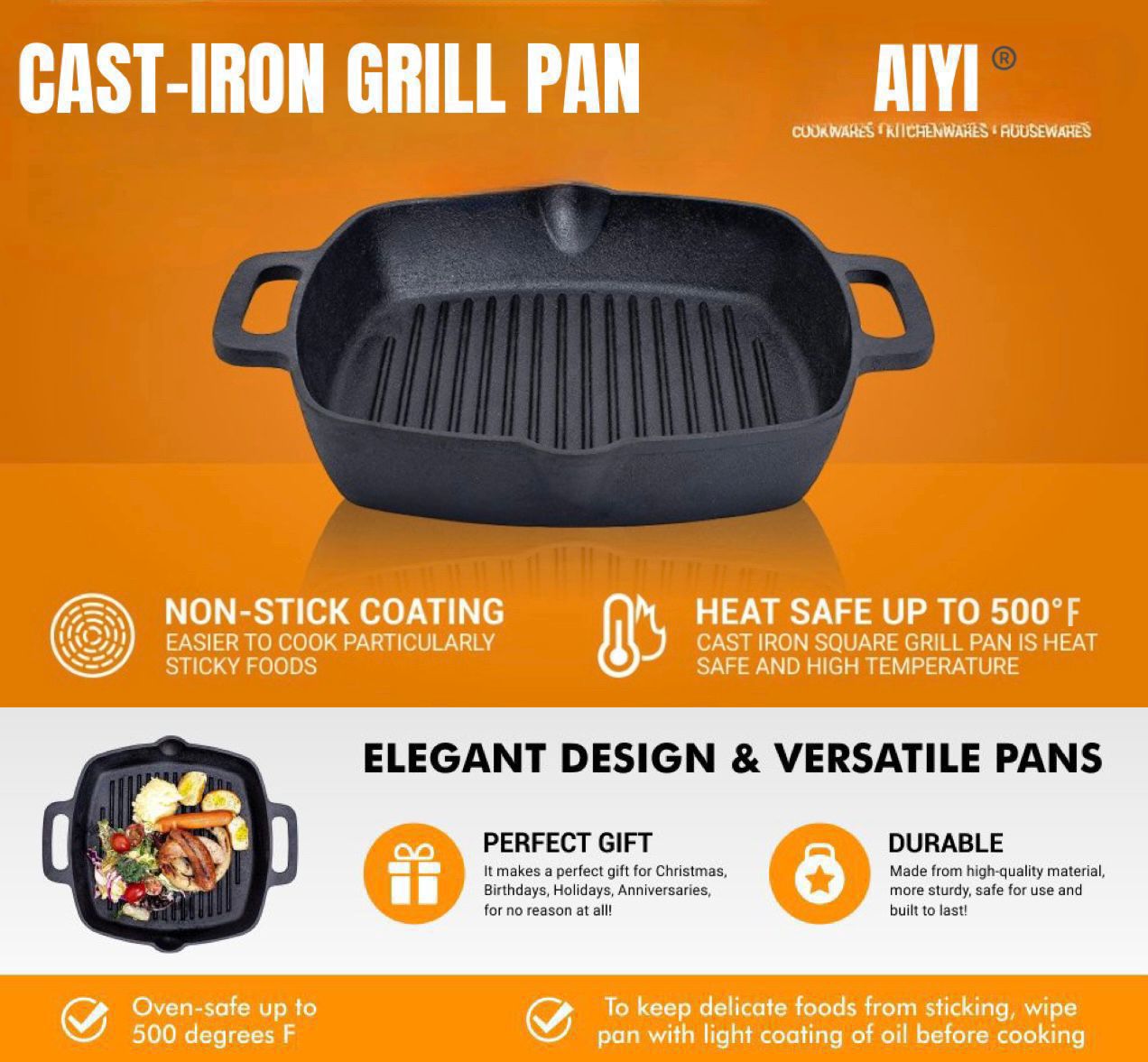 Cast Iron Pan Combo Grill Pan And Wok