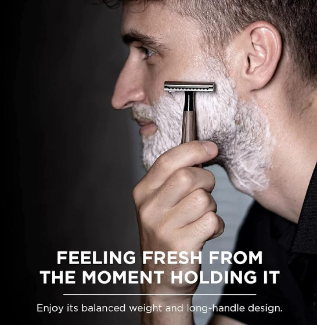 Double Edge Safety Razor With A Faux Wood Handle