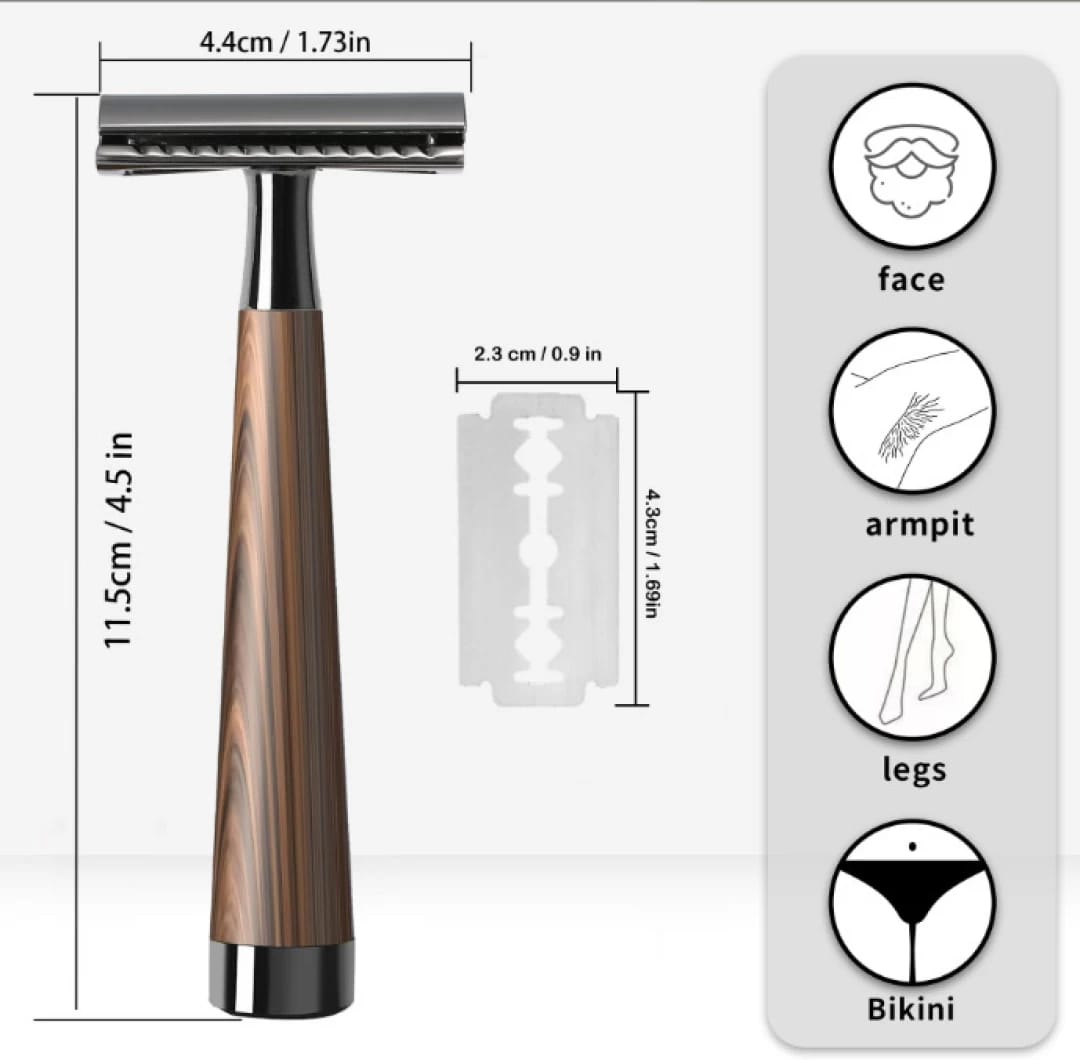 Double Edge Safety Razor With A Faux Wood Handle