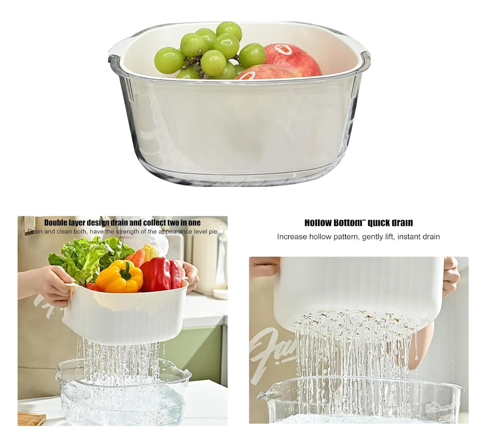 Double Layered Kitchen Colander Storage Bowl Set