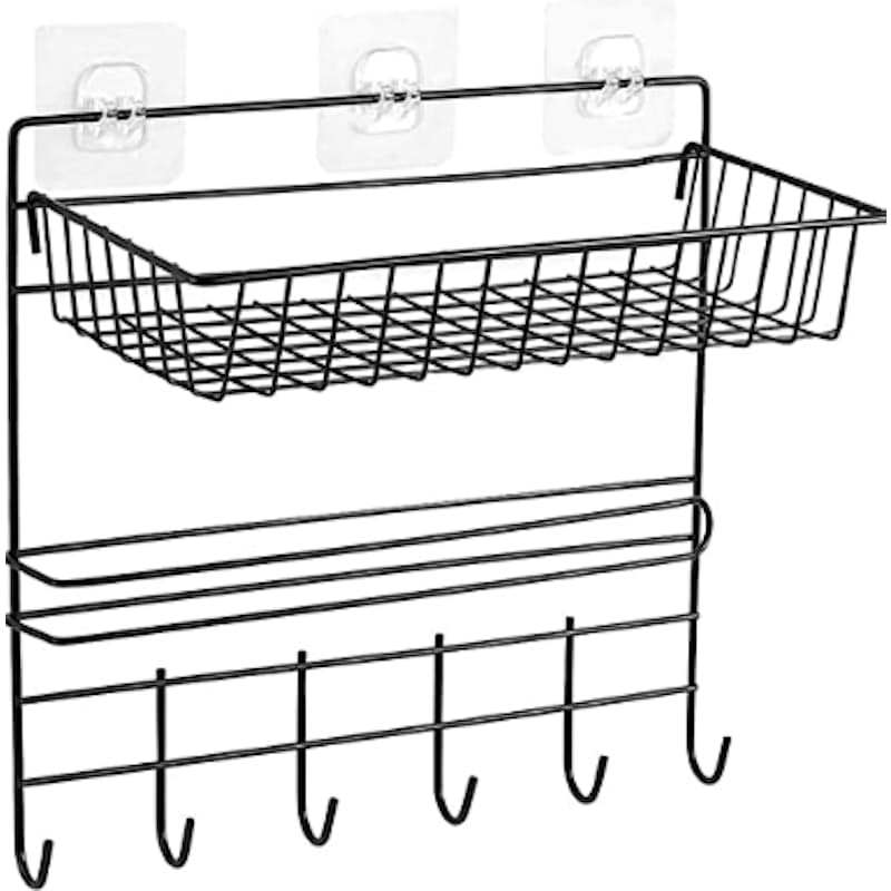Multi Purpose Wall Mountable Storage Rack With Hooks