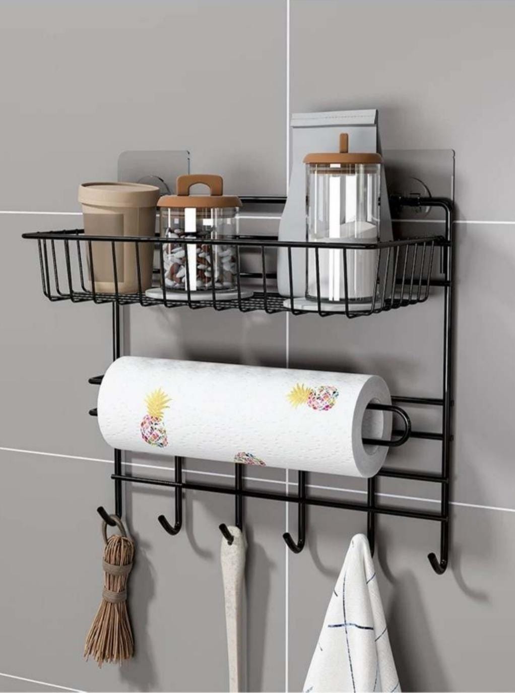 Multi Purpose Wall Mountable Storage Rack With Hooks