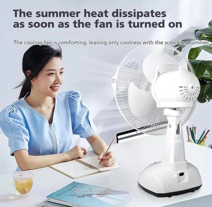 Rechargeable Solar Fan With 2 Bulb 12 Inches