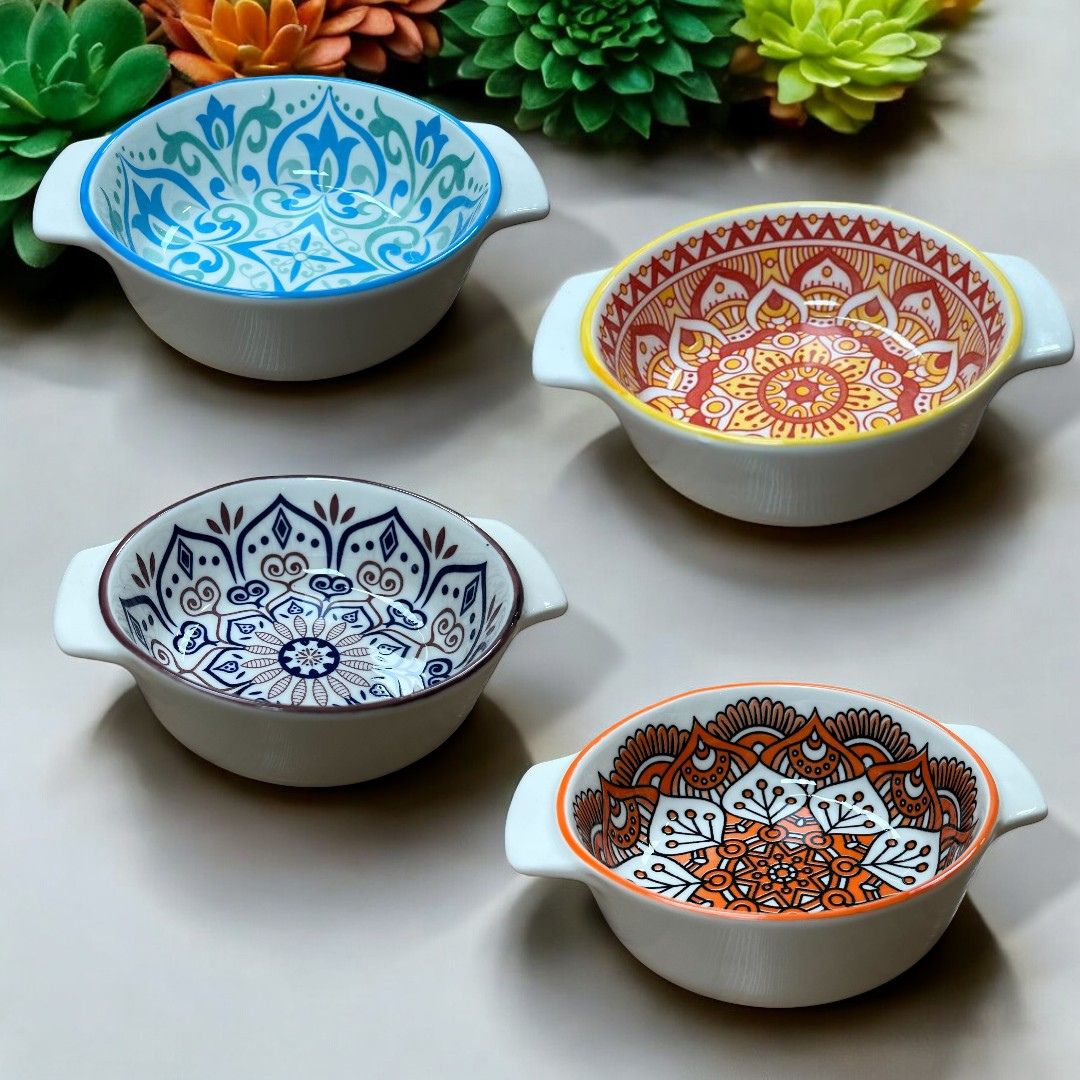 6 Piece Ceramic Handled Soup Bowl Round Assorted