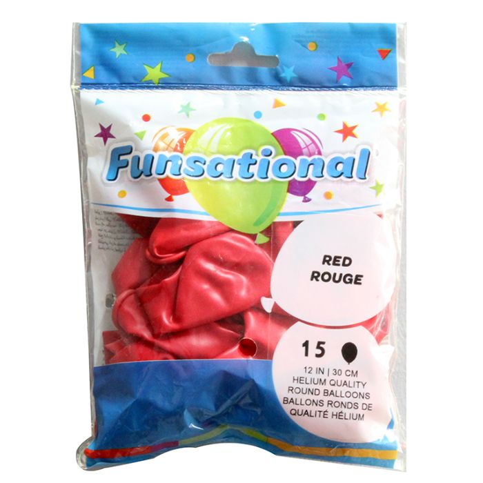 12 Inch Latex Standard Colour Red 15pc