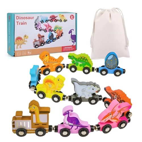Magnetic Wooden Dinosaur Number Train Set 10 Piece