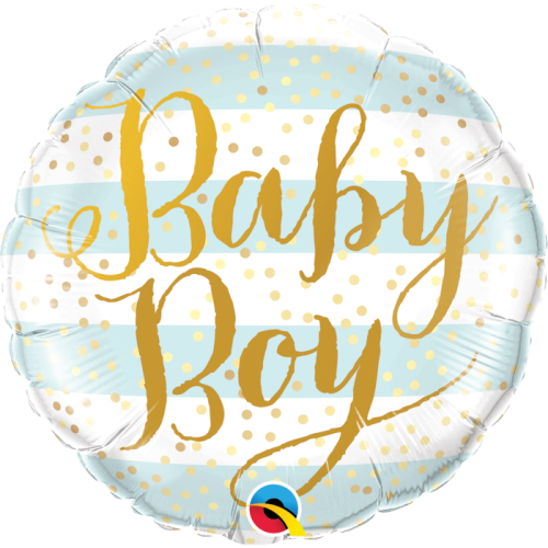 18 Inch Foil Round Baby Boy Blue Stripes